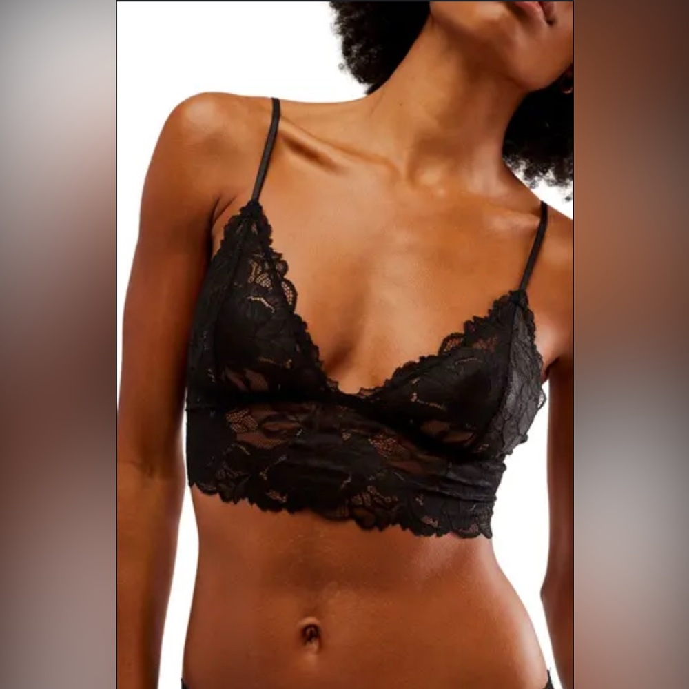 FREE PEOPLE Intimately Everyday Lace Longline Bralette M Black $39 Retail NWOT